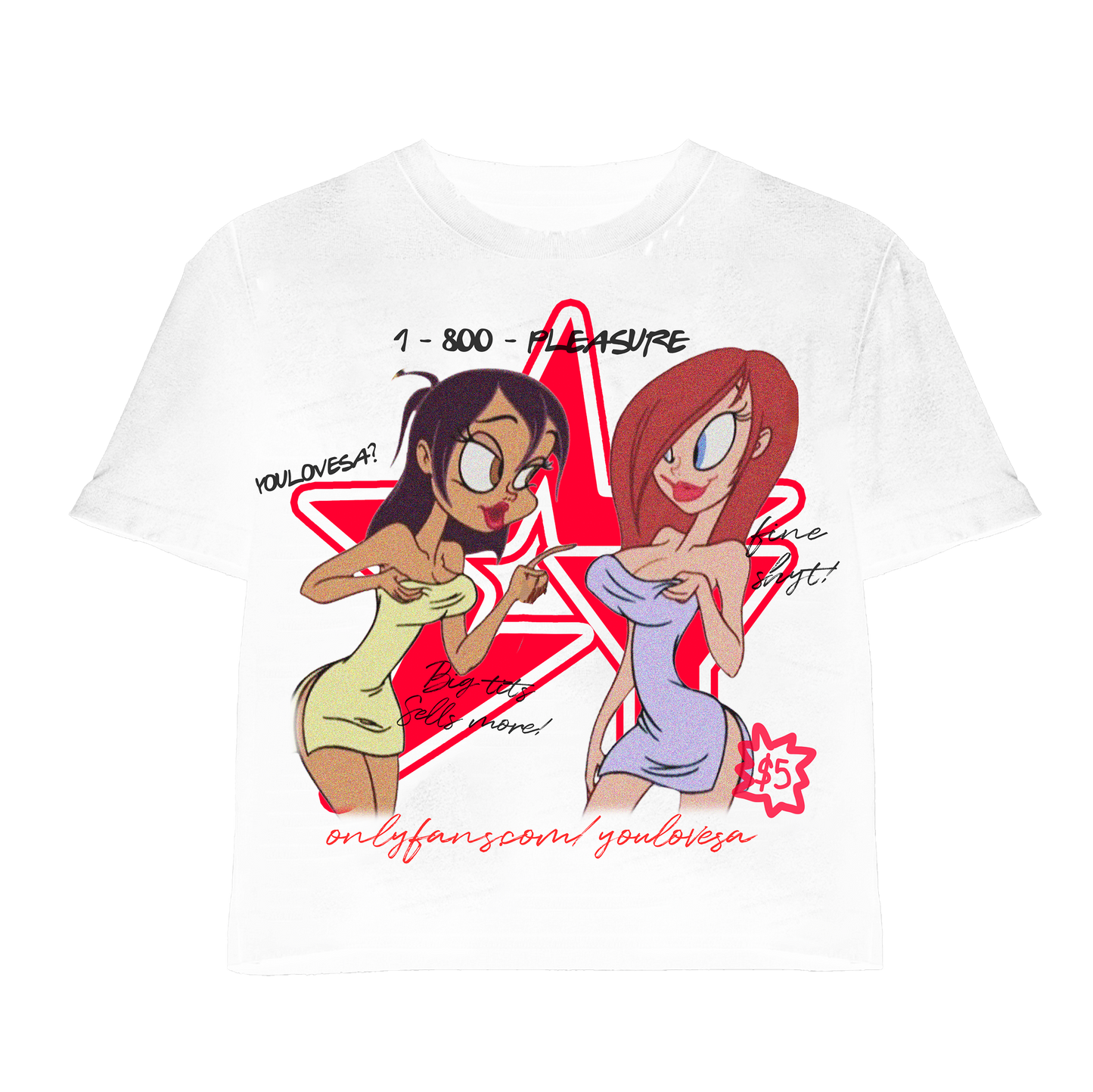 YLSA 1-800 PLEASURE RED WHITE TEE