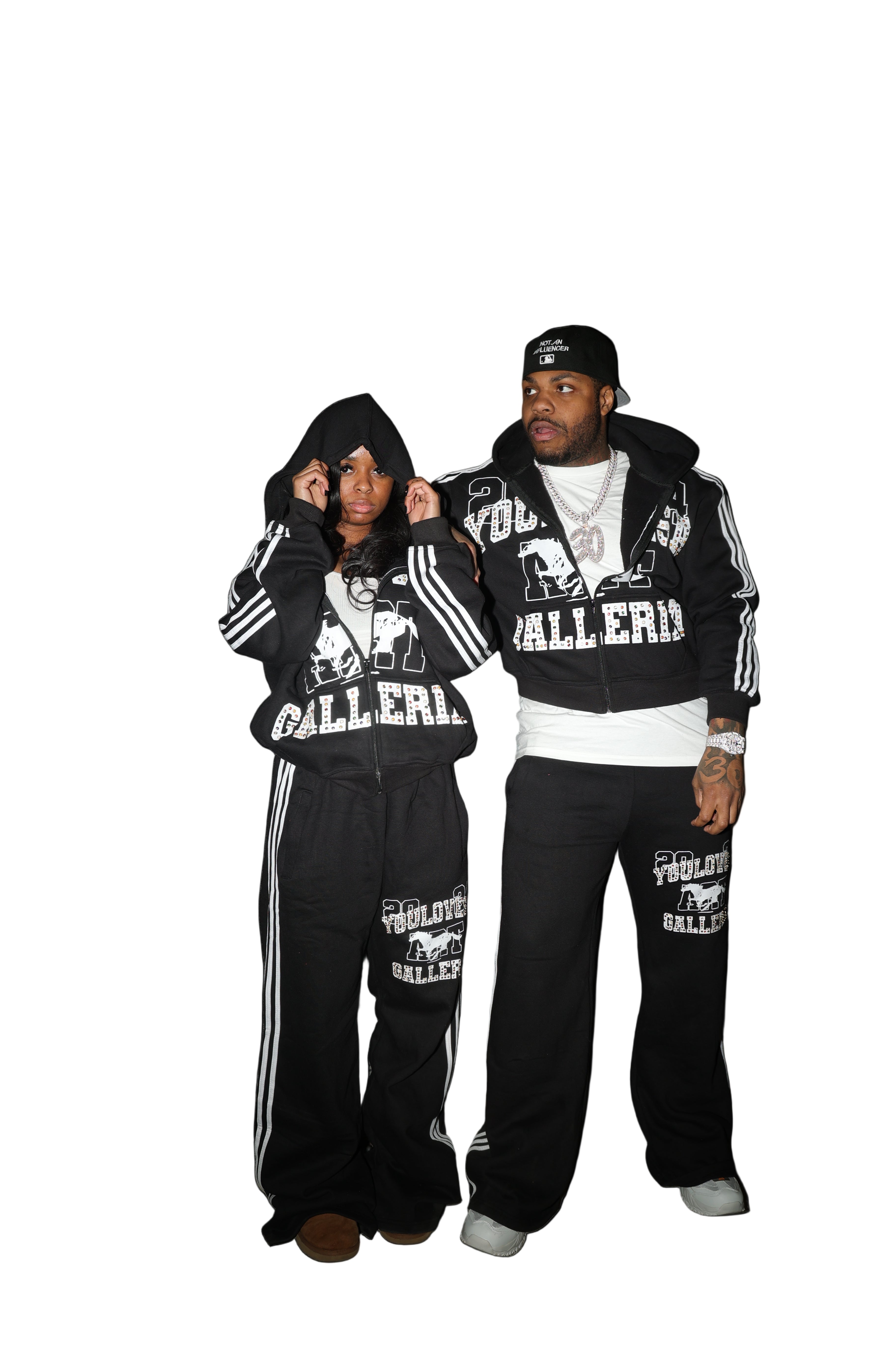 YLSA BLACK RHINESTONE BALL HOG HOODIE