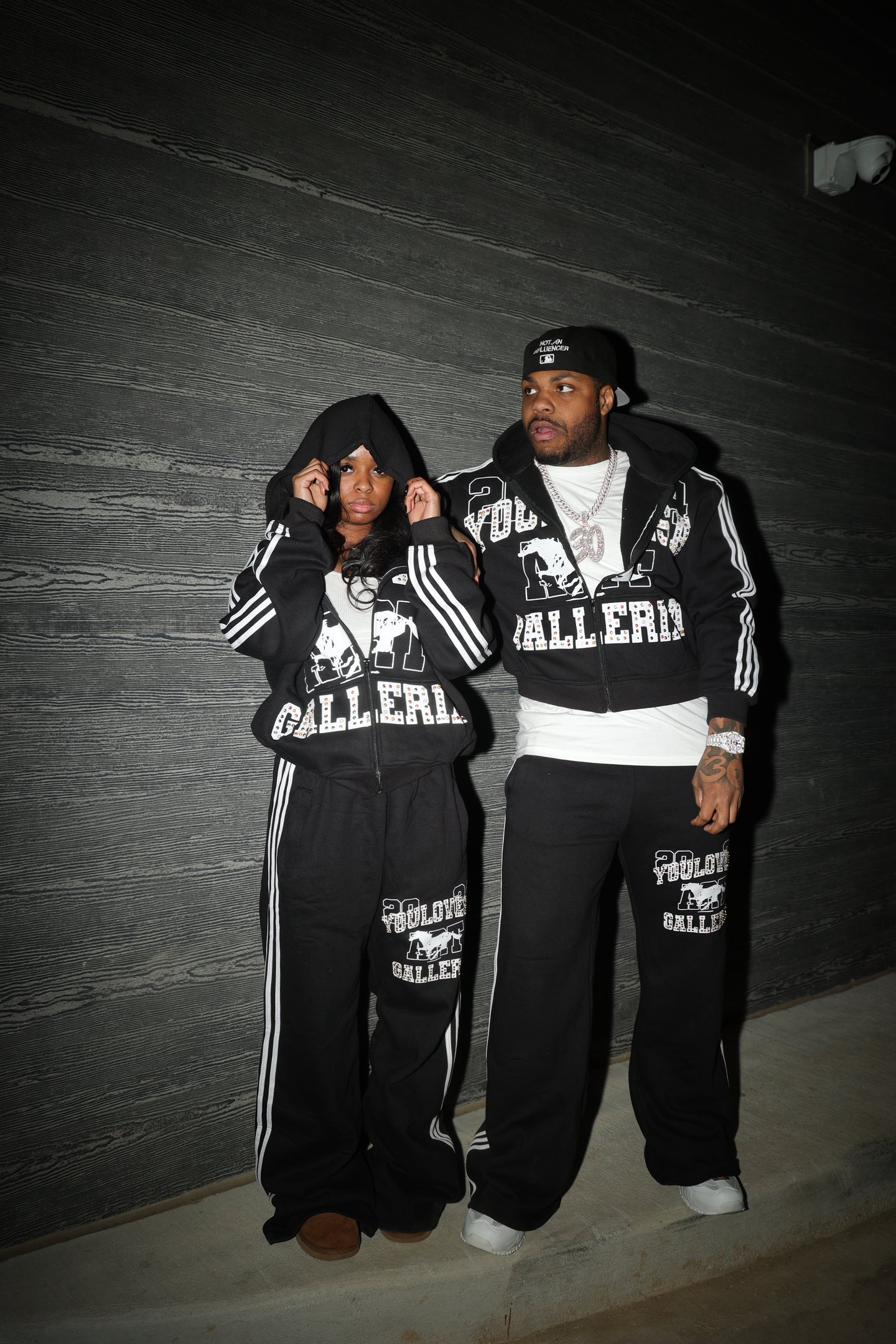 YLSA BLACK RHINESTONE BALL HOG SWEATPANTS