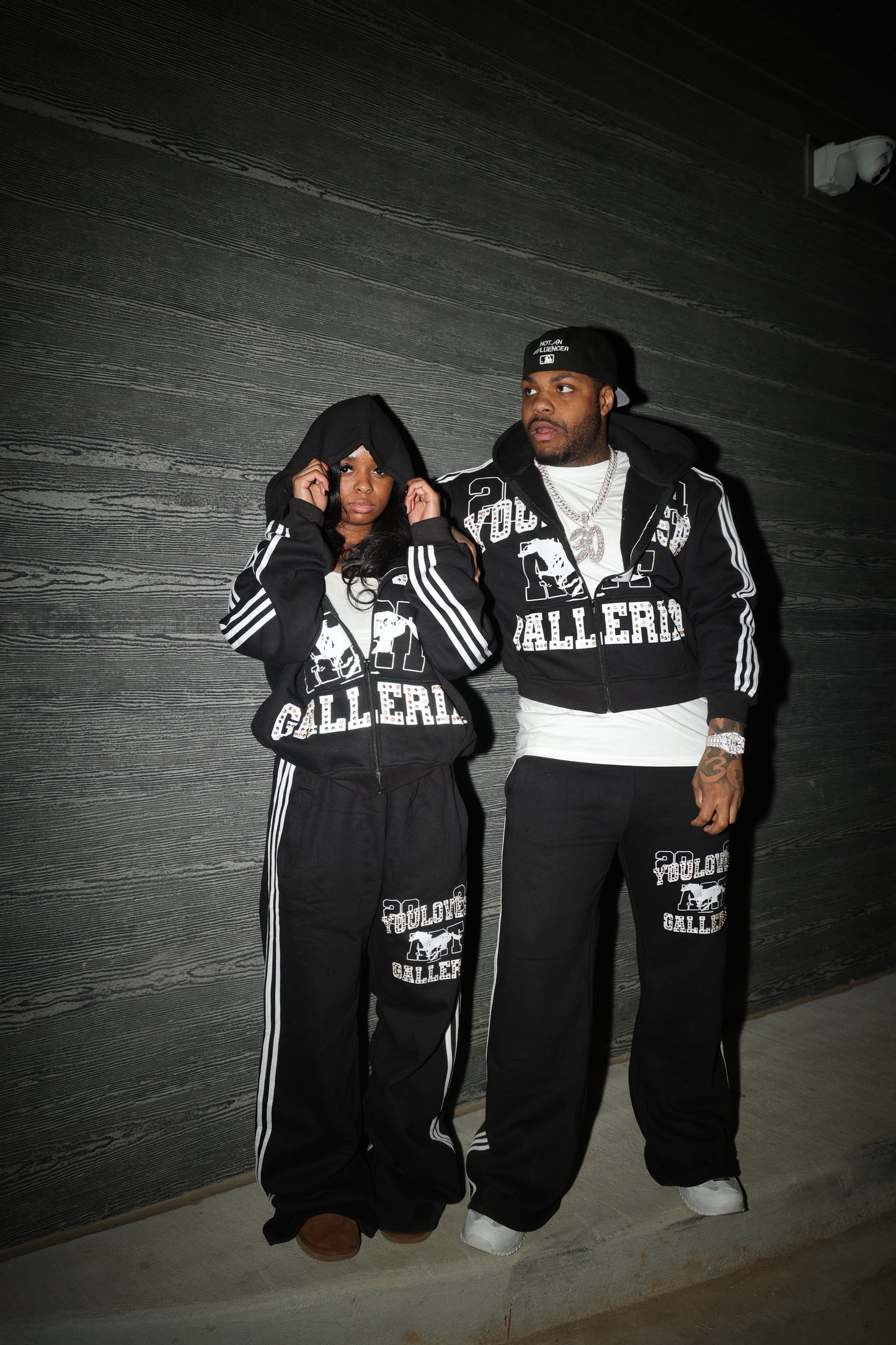 YLSA BLACK RHINESTONE BALL HOG SWEATPANTS
