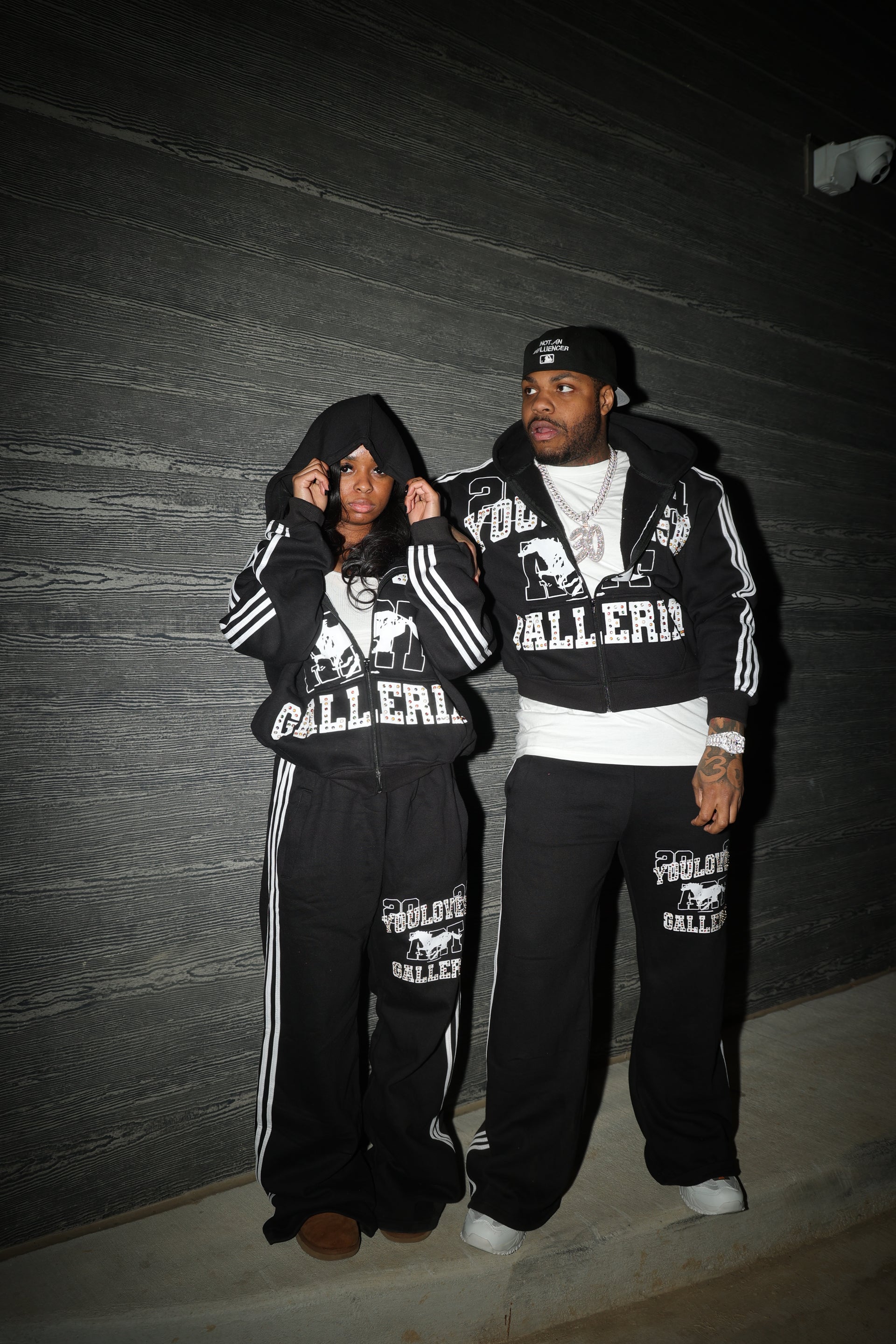 YLSA BLACK RHINESTONE BALL HOG SWEATPANTS