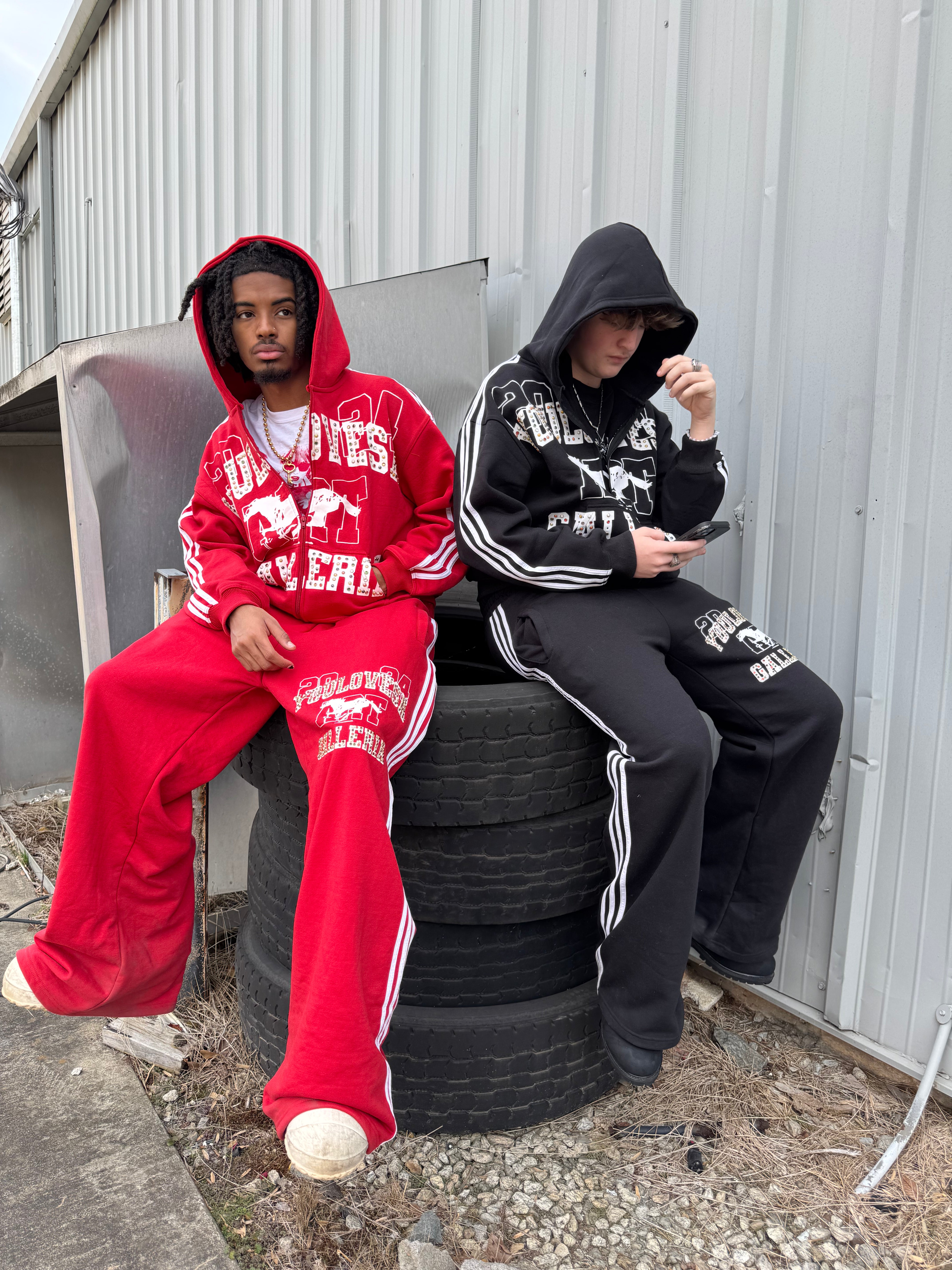 YLSA RED RHINESTONE BALL HOG SWEATPANTS