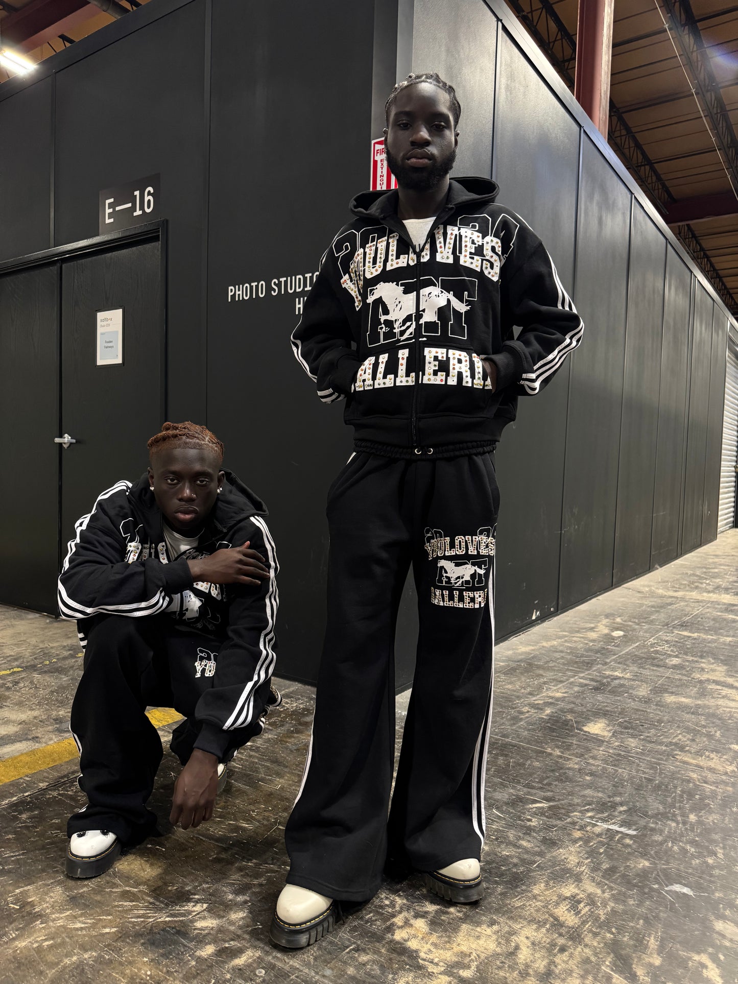 YLSA BLACK RHINESTONE BALL HOG SWEATPANTS