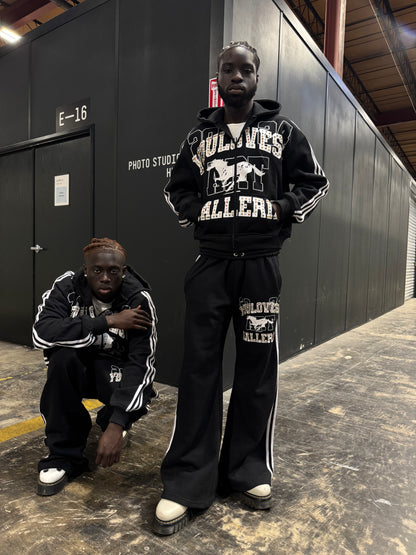YLSA BLACK RHINESTONE BALL HOG SWEATPANTS