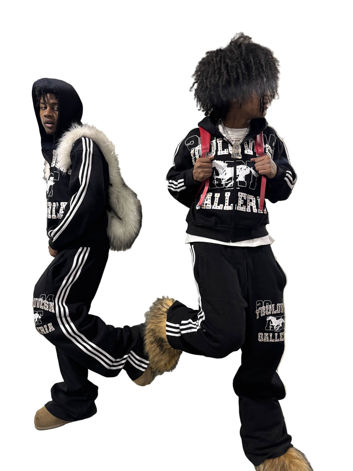 YLSA BLACK RHINESTONE BALL HOG SWEATPANTS