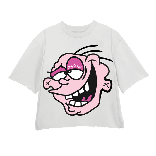 WHITE PINK EDDY CROPPED TEE