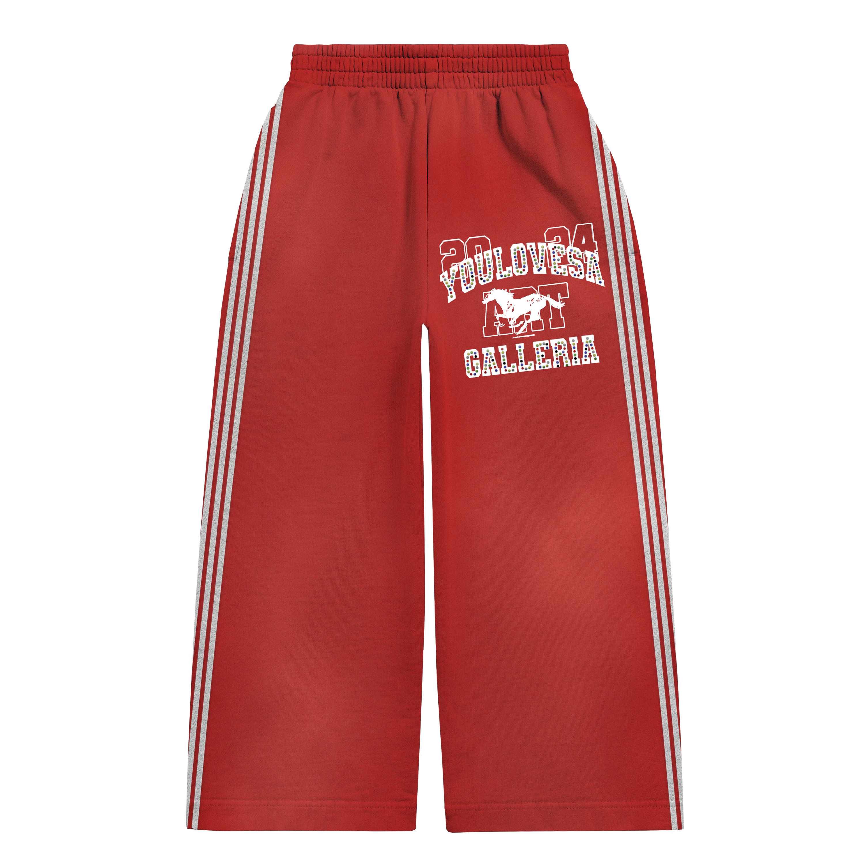 YLSA RED RHINESTONE BALL HOG SWEATPANTS