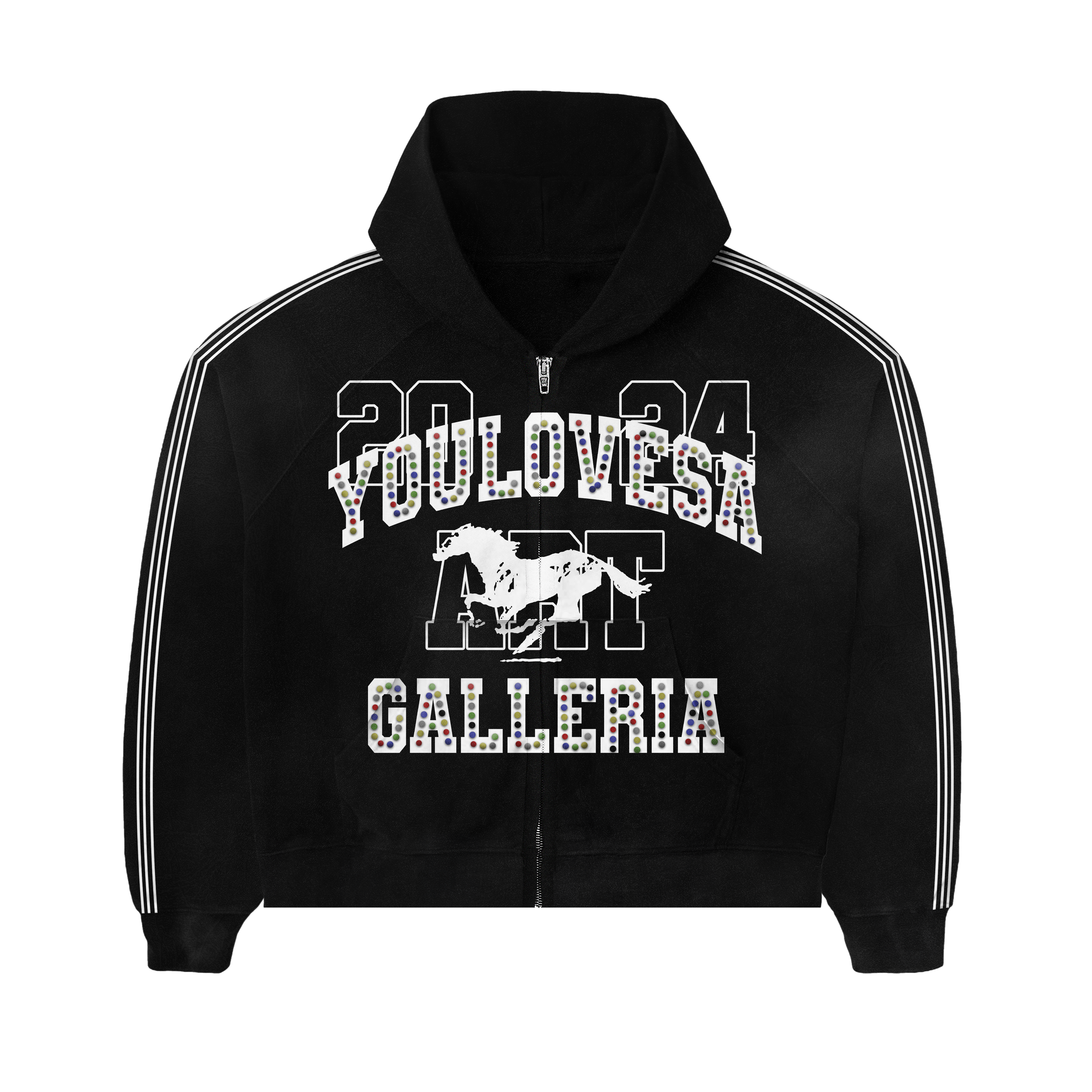 YLSA BLACK RHINESTONE BALL HOG HOODIE