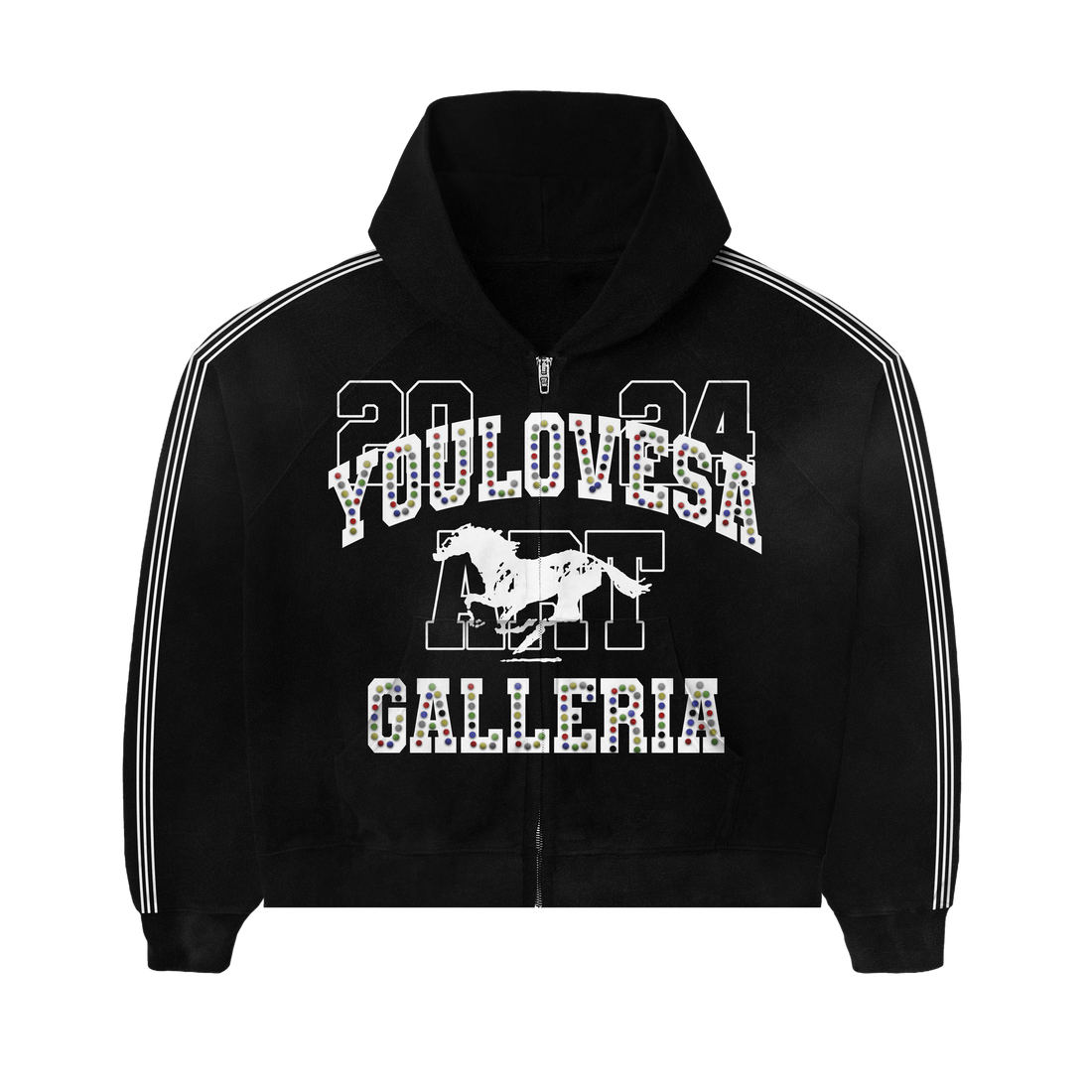 YLSA BLACK RHINESTONE BALL HOG HOODIE
