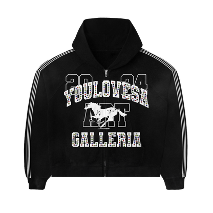 YLSA BLACK RHINESTONE BALL HOG HOODIE
