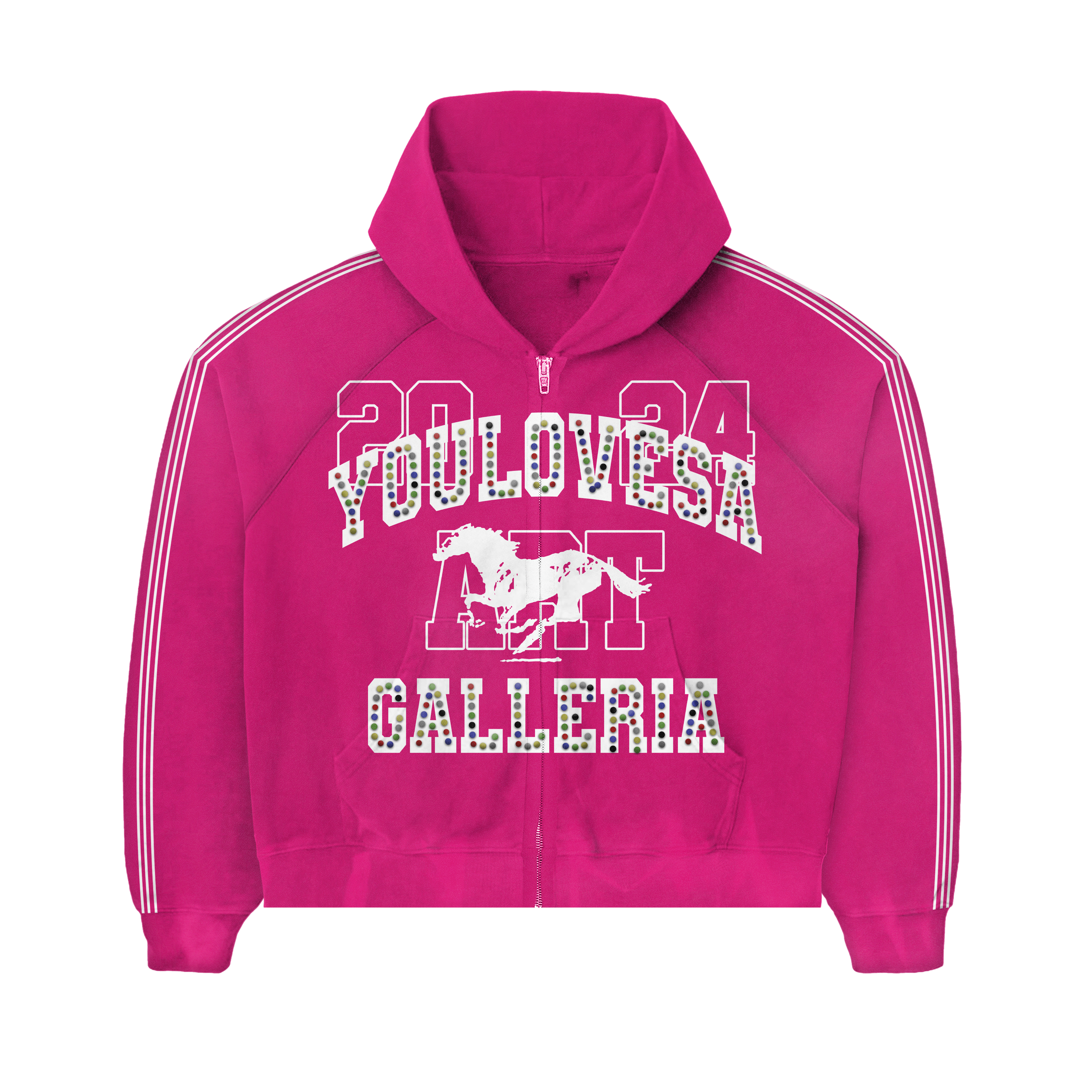 YLSA PINK RHINESTONE BALL HOG HOODIE