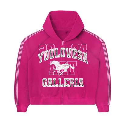 YLSA PINK RHINESTONE BALL HOG HOODIE
