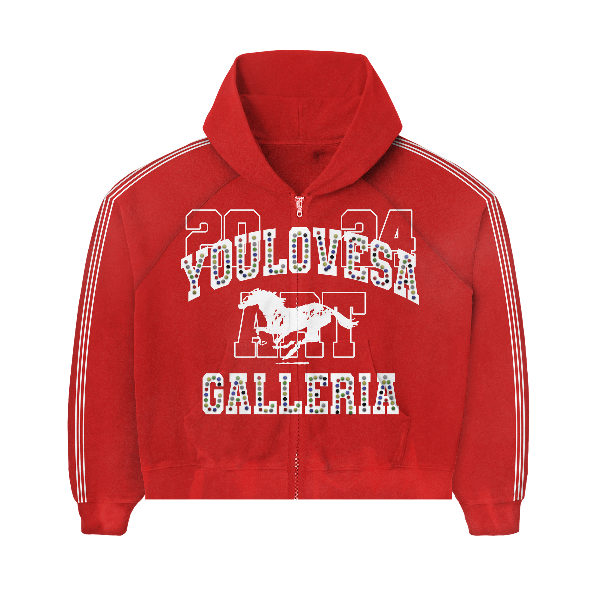 YLSA RED RHINESTONE BALL HOG HOODIE