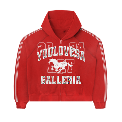 YLSA RED RHINESTONE BALL HOG HOODIE