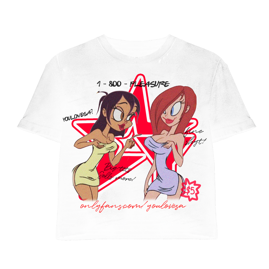YLSA 1-800 PLEASURE RED WHITE TEE