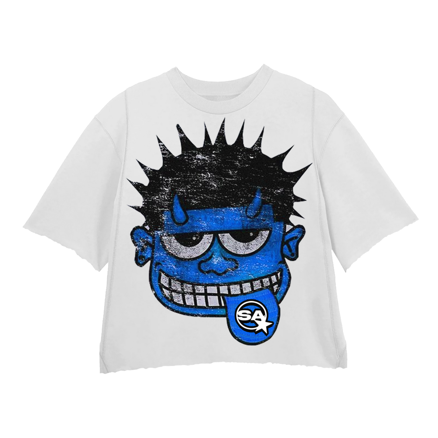 MONSTER BLUE WHITE CROPPED TEE