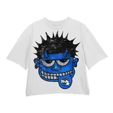 MONSTER BLUE WHITE CROPPED TEE