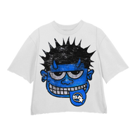 MONSTER BLUE WHITE CROPPED TEE