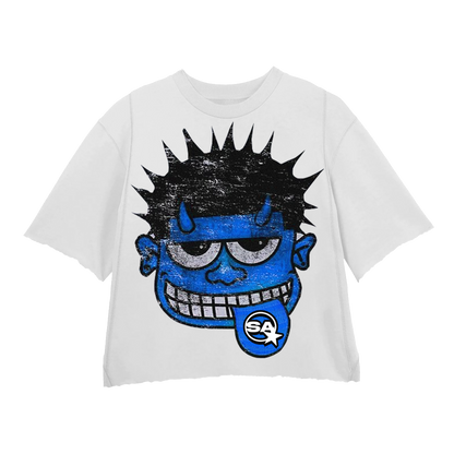 MONSTER BLUE WHITE CROPPED TEE