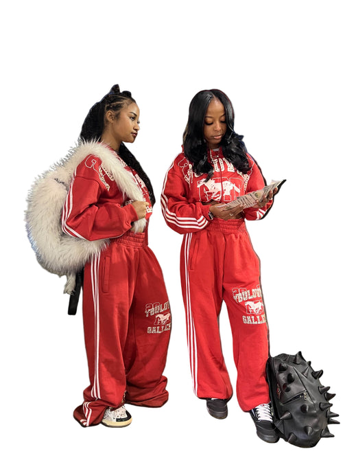 RED RHINESTONE BALL HOG SWEATPANTS