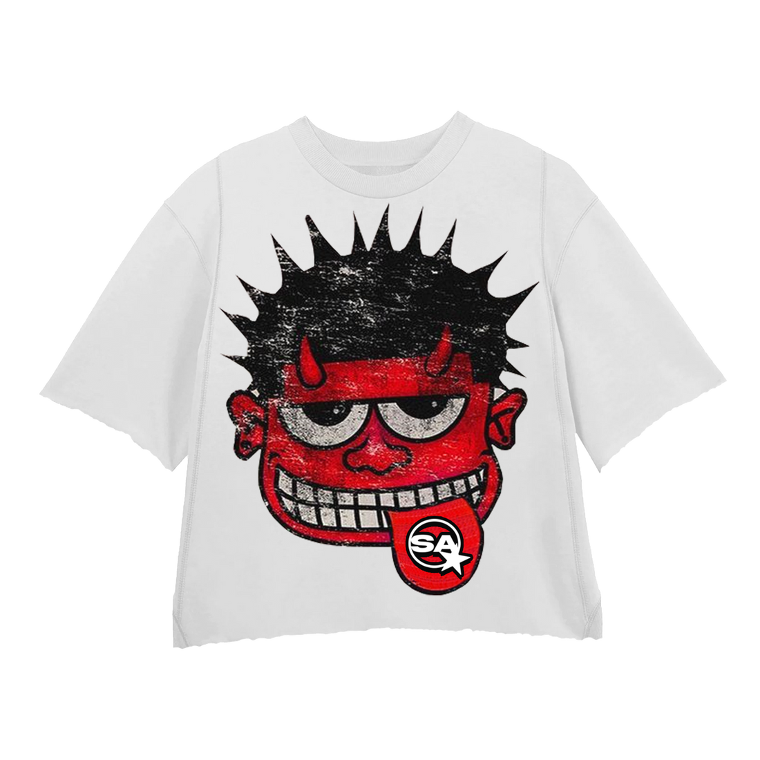 MONSTER RED WHITE CROPPED TEE
